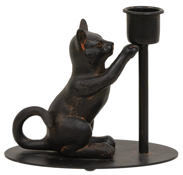 Playful Cat Iron Taper Candle Holder