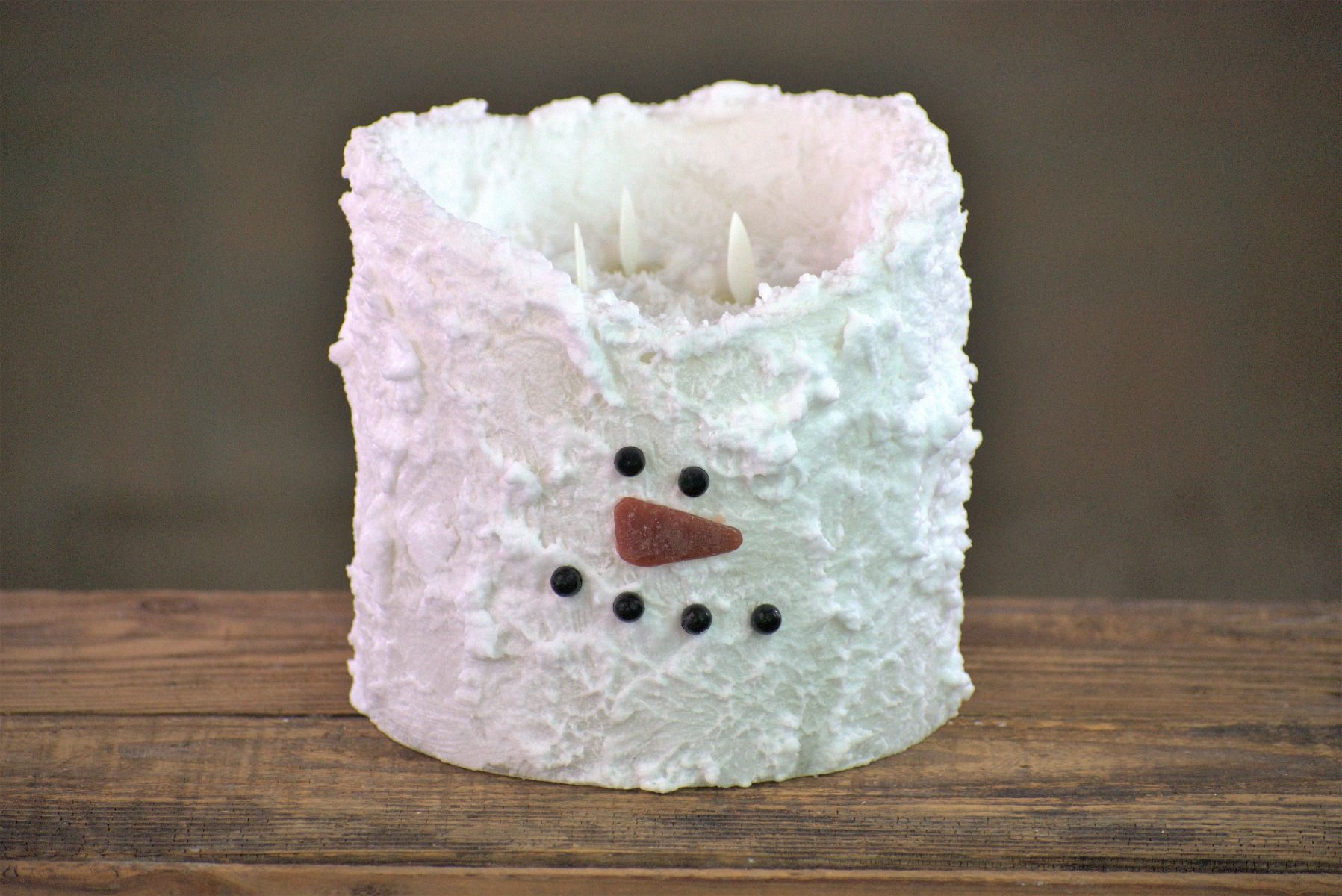 Snowman Bumpy White Moving Flame LED Candle