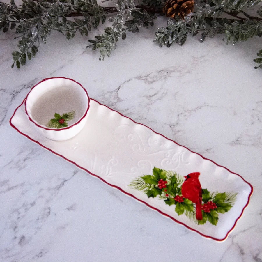 Cardinal Ceramic Tray with Dip Bowl