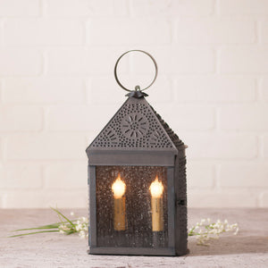 Tin Punched Half Lantern - Glass front