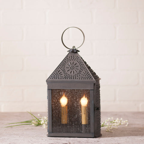 Tin Punched Half Lantern - Glass front
