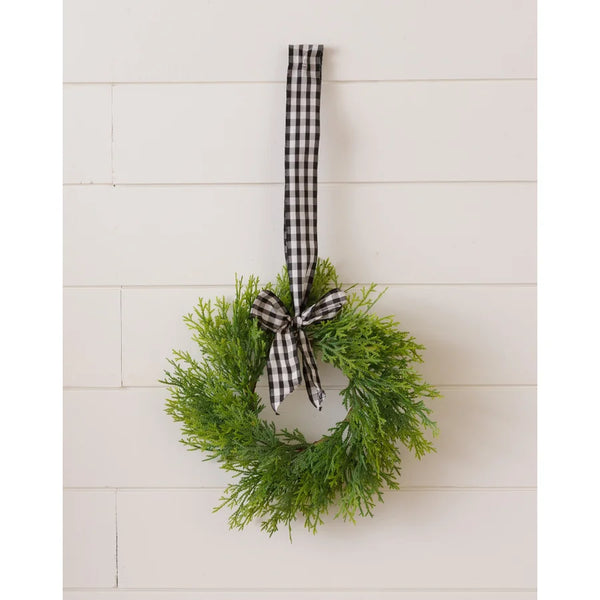 Mini Wreath - Pine With Black Check Bow
