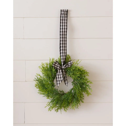 Mini Wreath - Pine With Black Check Bow