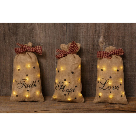 Lighted Fabric Sacks - Faith, Hope, Love