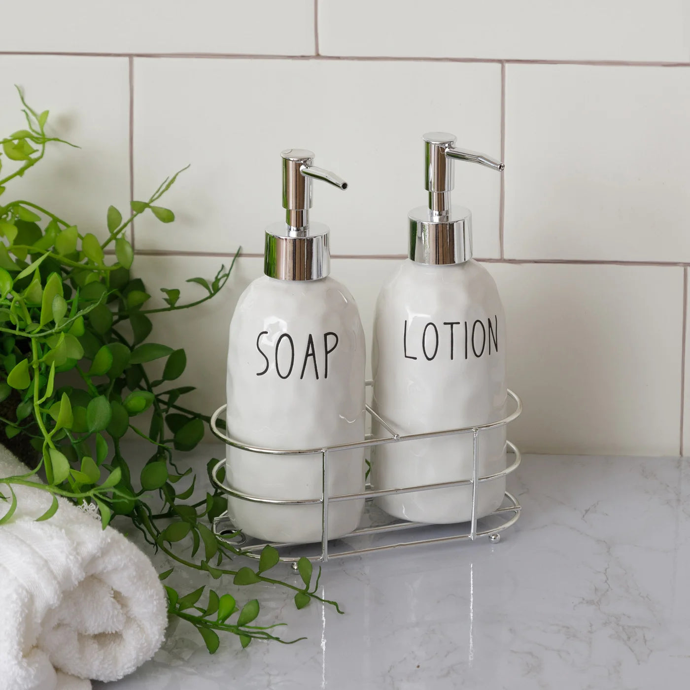Lotion And Soap Dispensers With Metal Caddy
