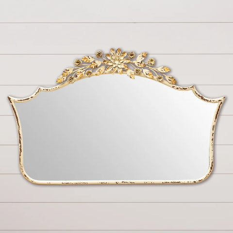 Cottage White Metal Floral Mirror