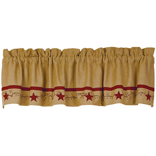 Primitive Star Vine Cotton Burlap Valance