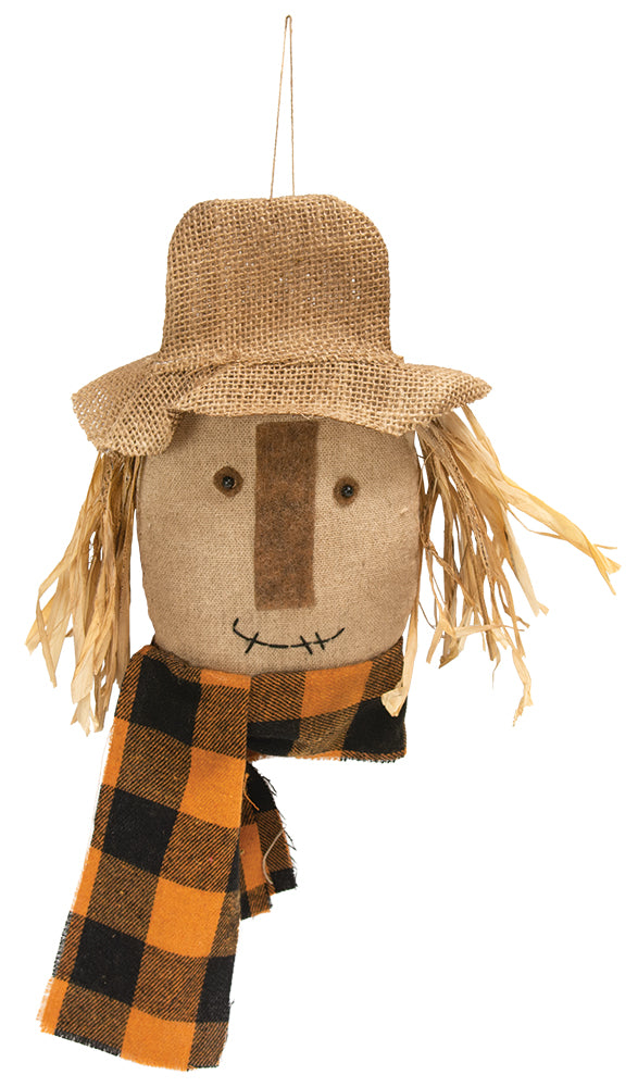 Scarecrow Head Hanger With Buffalo Check Scarf