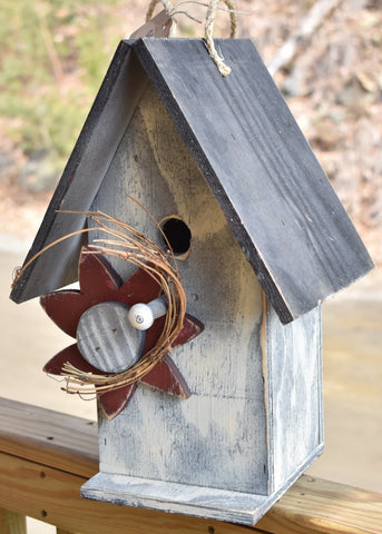 Wooden Birdhouse With Flower