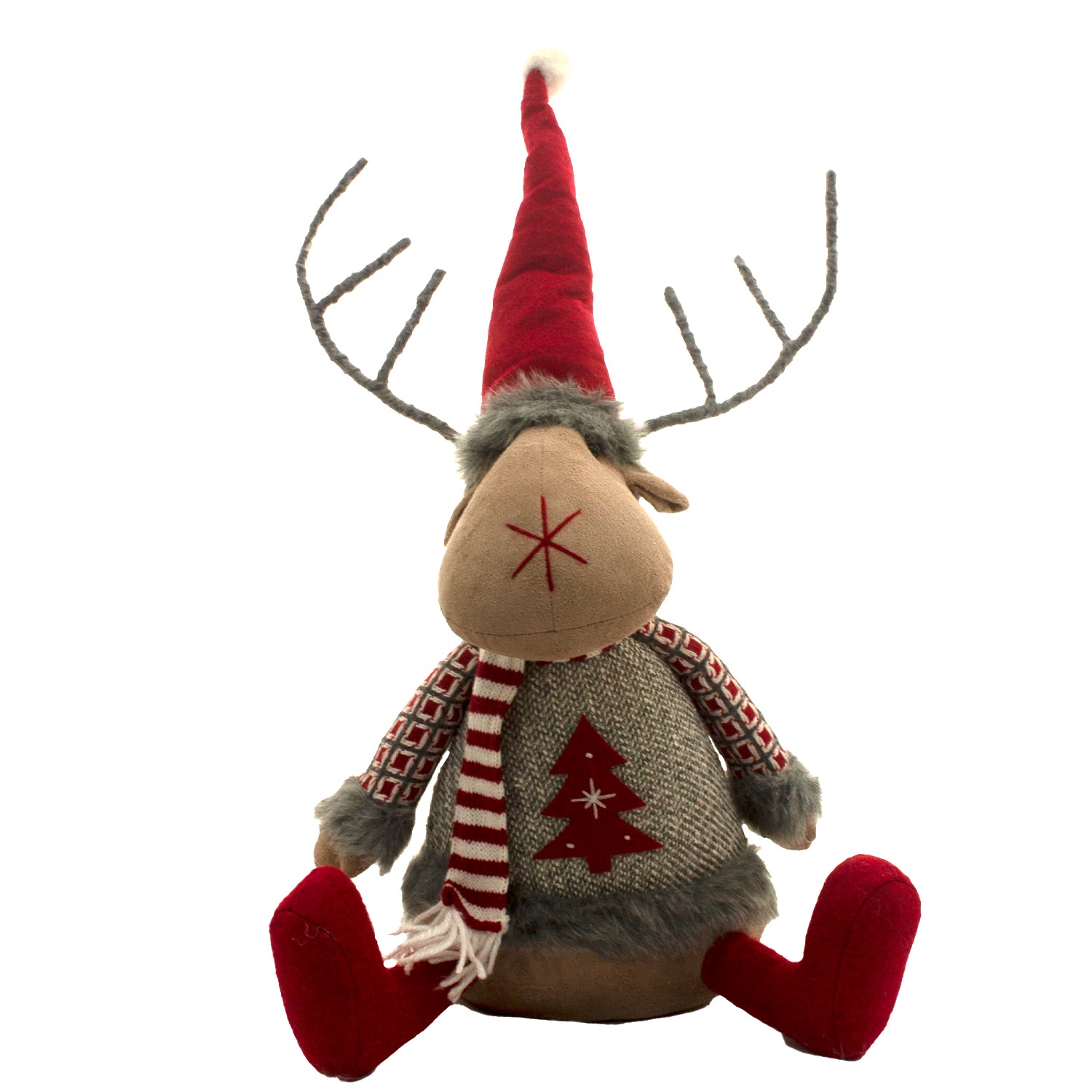 Sitting Gray & Red Reindeer