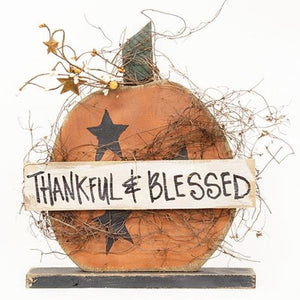 Thankful & Blessed Pumpkin on Base, 14"