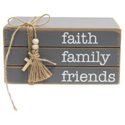 Faith, Family, Friends Wooden Book Stack