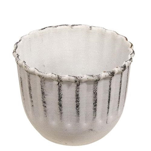 Whitewashed Metal Fluted Candle Cup
