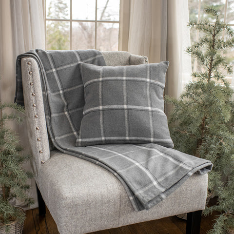 GREY PLAID FLANNEL THROW