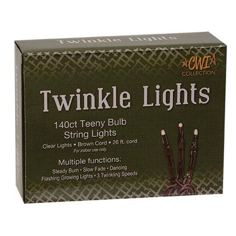 Twinkle Lights, White - Brown Cord, 140 ct