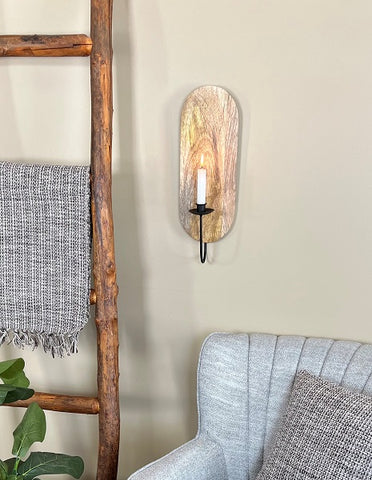 Oval Taper Sconce - Natural Mango Wood