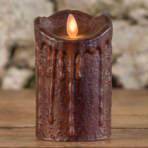 4.75" TOBACCO MOVING FLAME PILLAR CANDLE