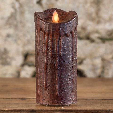 7" TOBACCO MOVING FLAME PILLAR CANDLE
