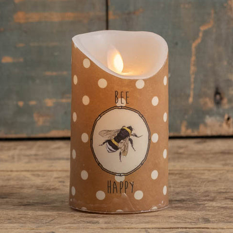 5" BEE HAPPY MOVING FLAME PILLAR CANDLE