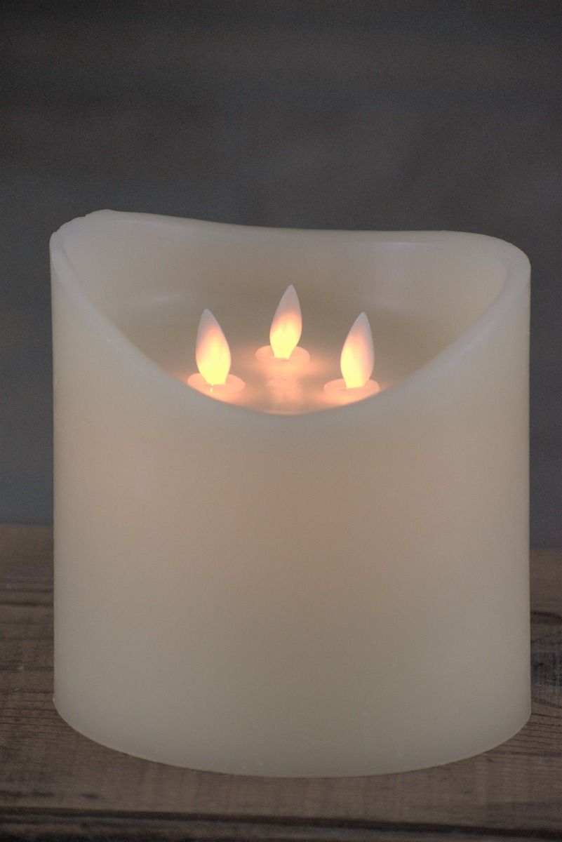 Cream Non Drip Moving Flame 3 Wick LED Candle