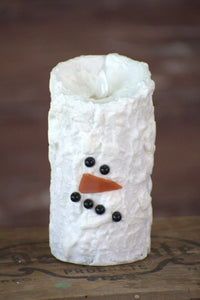 Snowman Bumpy White Moving Flame LED Candle