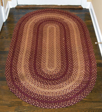 Burgundy & Tan Braided Rug       3 x 5