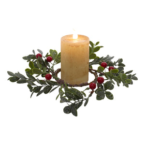 Green Leaf with Red Berry Candle Ring