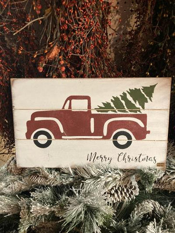 Merry Christmas Red Truck Print