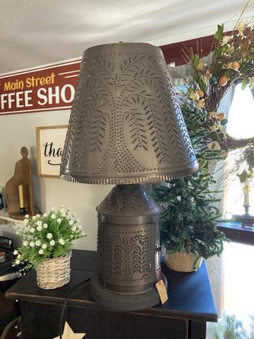 Tin Punched Lamp with Shade