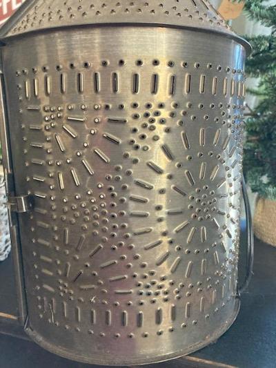 Tin Punched Half Lantern - Glass front