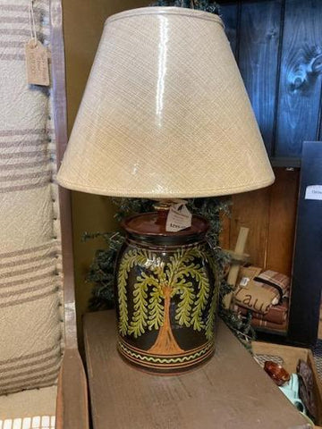Redware Pottery Lamp w/shade - Willow Tree