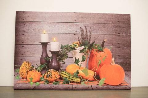 Fall Bounty w/ 2 Lit up Candles