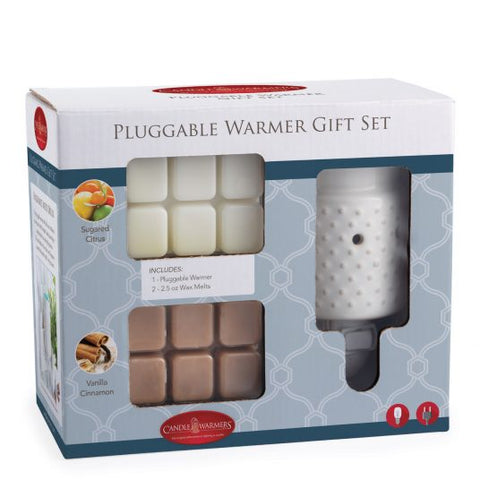 Pluggable Wax Warmer -Gift Set - White Hobnail
